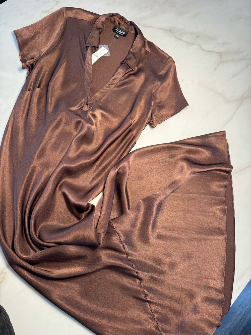 J. Crew Satin Brown Short-Sleeve Slip Dress